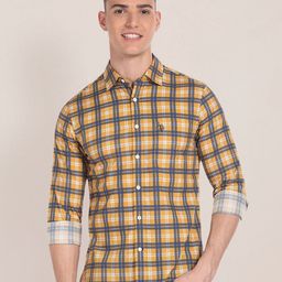 U.S. Polo Assn. Tartan Checked Spread Collar Tailored Regular Fit Pure Cotton Casual Shirt-picture-14