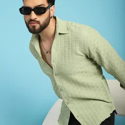 Indian Needle Spread Collar Self Design Classic Wrinkle Free Casual Shirt-picture-34