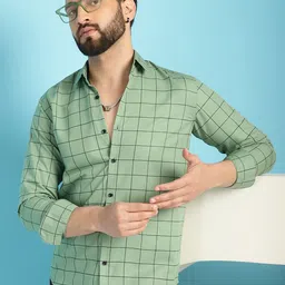 Indian Needle Classic Windowpane Checked Casual Pure Cotton Shirt-image-46