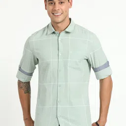 CP BRO India Slim Fit Windowpane Checked Cotton Casual Shirt-picture-18