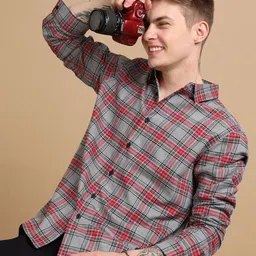 StitchX Men Comfort Spread Collar Tartan Checked Cotton Casual Shirt-picture-15