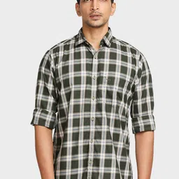 ColorPlus Men Green Tailored Fit Checked Casual Shirt-picture-20