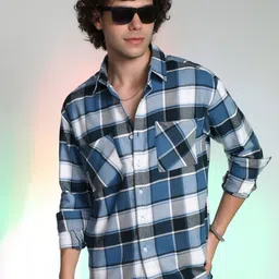 Campus Sutra Men Comfort Relaxed Fit Spread Collar Checked Cotton Casual Shirt-picture-21