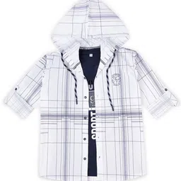 CAVIO Boys Checked Cotton Hooded Comfort Opaque Casual Shirt With T-Shirt-picture-31