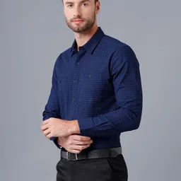 YOVISH Men Navy Blue Smart Slim Fit Micro Checks Checked Formal Shirt-picture-37