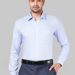 Raymond Men Blue Opaque Checked Formal Shirt-picture-40