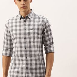 The Indian Garage Co Men White & Grey Slim Fit Checked Casual Shirt-picture-43