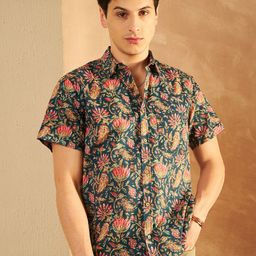 DENNISON Smart Floral Printed Spread Collar Short Sleeves Cotton Lightweight Shirt-picture-32
