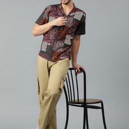 Kotty Men Cuban Collar Ethnic Motifs Printed Casual Shirt-picture-26
