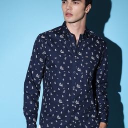 The Indian Garage Co Navy Blue Slim Fit Conversational Printed Cotton Casual Shirt-picture-6