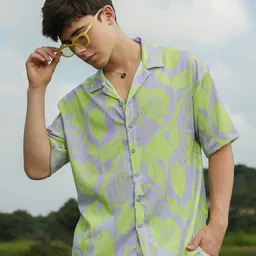 Campus Sutra Men Relaxed Fit Cuban Collar Floral Printed Cotton Casual Shirt-picture-30