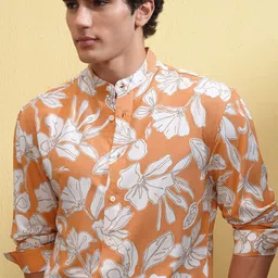 HIGHLANDER Men Mandarin Collar Floral Printed Relaxed Fit Casual Shirt-picture-49