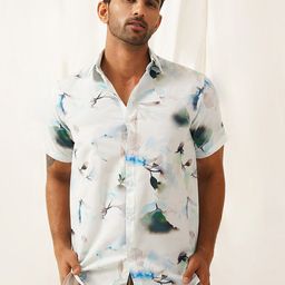 Indian Needle Classic Floral Printed Spread Collar Cotton Curved Casual Shirt-picture-33