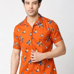 HERE&NOW Men Premium Slim Fit Floral Printed Casual Pure Cotton Shirt-picture-31