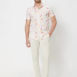Mufti ss-24 Slim Fit Geometric Printed Spread Collar Short Sleeves Cotton Casual Shirt-image-37