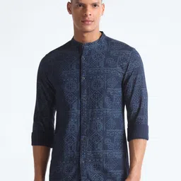 Flying Machine Mandarin Collar Slim Fit Opaque Printed Cotton Casual Shirt-picture-12