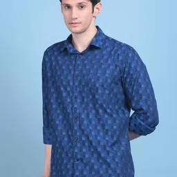 Crimsoune Club Classic Slim Fit Geometric Printed Pure Cotton Casual Shirt-image-50