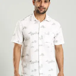 Indian Terrain Classic Slim Fit Floral Printed Cotton Linen Casual Shirt-image-93