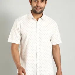 Indian Terrain Classic Slim Fit Micro Ditsy Printed Spread Collar Cotton Shirt-image-36
