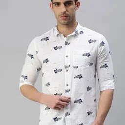 SHOWOFF Men White Comfort Slim Fit Printed Casual Shirt-image-95