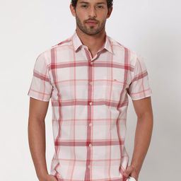 Mufti Windowpane Checked Slim Fit Opaque Cotton Casual Shirt-picture-48