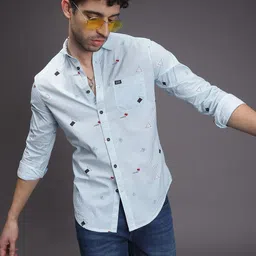 The Indian Garage Co Men Blue & White Slim Fit Striped Casual Shirt-picture-34