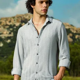 Campus Sutra Men Relaxed Fit Spread Collar Textured Cotton Casual Shirt-picture-22