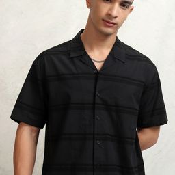 HIGHLANDER Men Cuban Collar Solid Cotton Relaxed Fit Casual Shirt-image-65