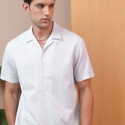 LOCOMOTIVE Premium Cotton Linen Waffle Textured Cuban Collar Relaxed Shirt-picture-36