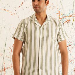 Indian Needle Classic Striped Spread Collar Cotton Curved Casual Shirt-picture-30