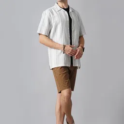 British Club Men Classic Fit Spread Collar Vertical Striped Cotton Casual Shirt-picture-40