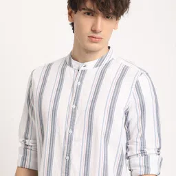 THE BEAR HOUSE Men Striped Slim Fit Mandarin Collar Casual Shirt-picture-30