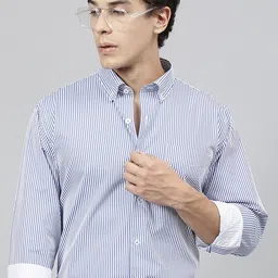 Hancock Standard Slim Fit Striped Button-Down Collar Pure Cotton Casual Shirt-picture-26