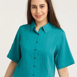 Zink London Women Green Striped Casual Shirt-image-30