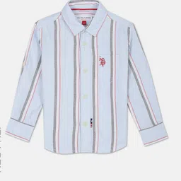 U.S. Polo Assn. Kids Boys Pure Cotton Opaque Vertical Striped Oxford Casual Shirt-picture-14