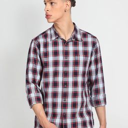 Flying Machine Slim Fit Tartan Checked Pure Cotton Casual Shirt-picture-21