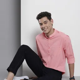 The Indian Garage Co Men Pink Solid Cotton Casual Shirt-picture-27