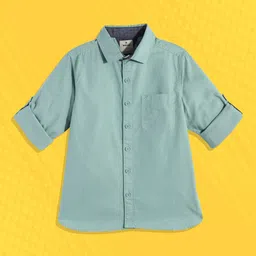 WROGN YOUTH Boys Green Solid Pure Cotton Casual Shirt-image-19