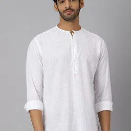 KINGDOM OF WHITE Full Sleeve Loop Detail Cotton Short Kurta-image-12
