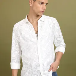 HIGHLANDER Men Textured Crochet Relaxed Shirt-image-21