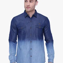 Kuons Avenue Men Blue Smart Slim Fit Faded Ombre Denim Casual Shirt-picture-32