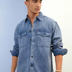 HIGHLANDER Spread Collar Curved Cotton Oversized Casual Shirt-image-0