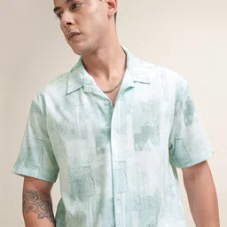 LOCOMOTIVE Men Popcorn Textured Printed Cuban Collar Relaxed Fit Casual Shirt-image-70