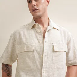 LOCOMOTIVE Premium Men Dobby Textured Pocket Oversized Casual Shirt-image-0