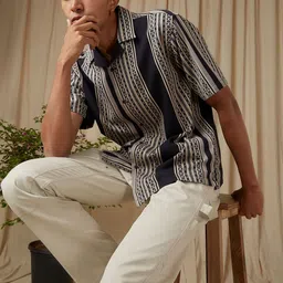 4 triple o five o by mufti Mufti Striped Loose Fit Casual Shirt-picture-17