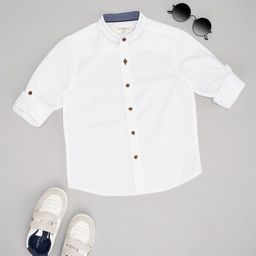 Pantaloons Junior Boys Band Collar Solid Cotton Casual Shirt-picture-6