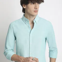THE BEAR HOUSE Men Solid Slim Fit Button-Down Collar Pure Cotton Casual Shirt-picture-16