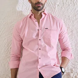 MR BUTTON Men Slim Fit Spread Collar Solid Casual Shirt image 1