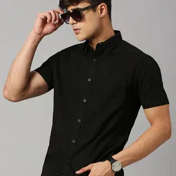 HERE&NOW Men Black Classic Slim Fit Pure Cotton Casual Shirt-picture-23