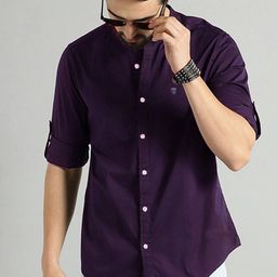 FUBAR Slim Fit Band Collar Roll-Up Sleeves Casual Shirt-picture-46